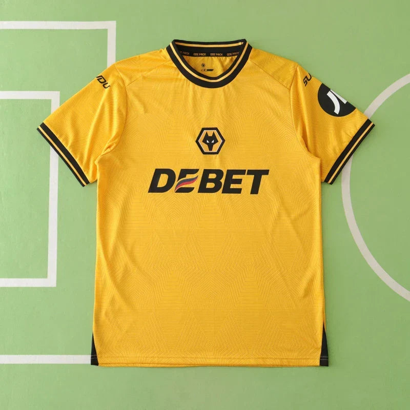 Wolverhampton Wanderers Home Fan Version 2024/25 – Old Gold Premier League Football Jersey | Wolf Crest DEBET SUDU Kit