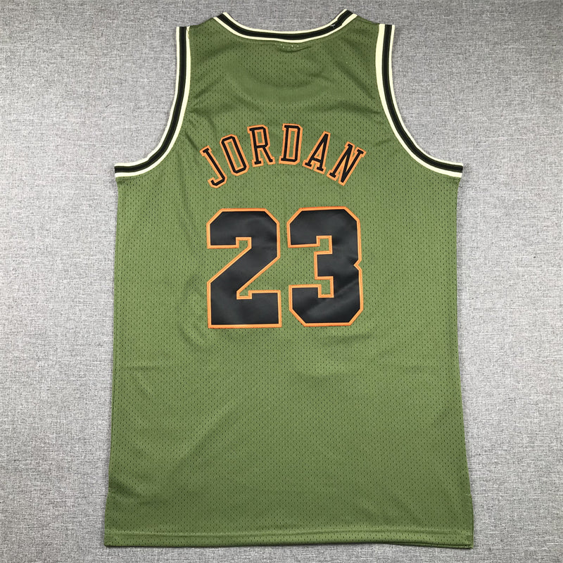 Michael Jordan #23 Chicago Bulls Mitchell & Ness Army Green 1997-98 Multi-Patch Anniversary Hardwood Classics Swingman Jersey