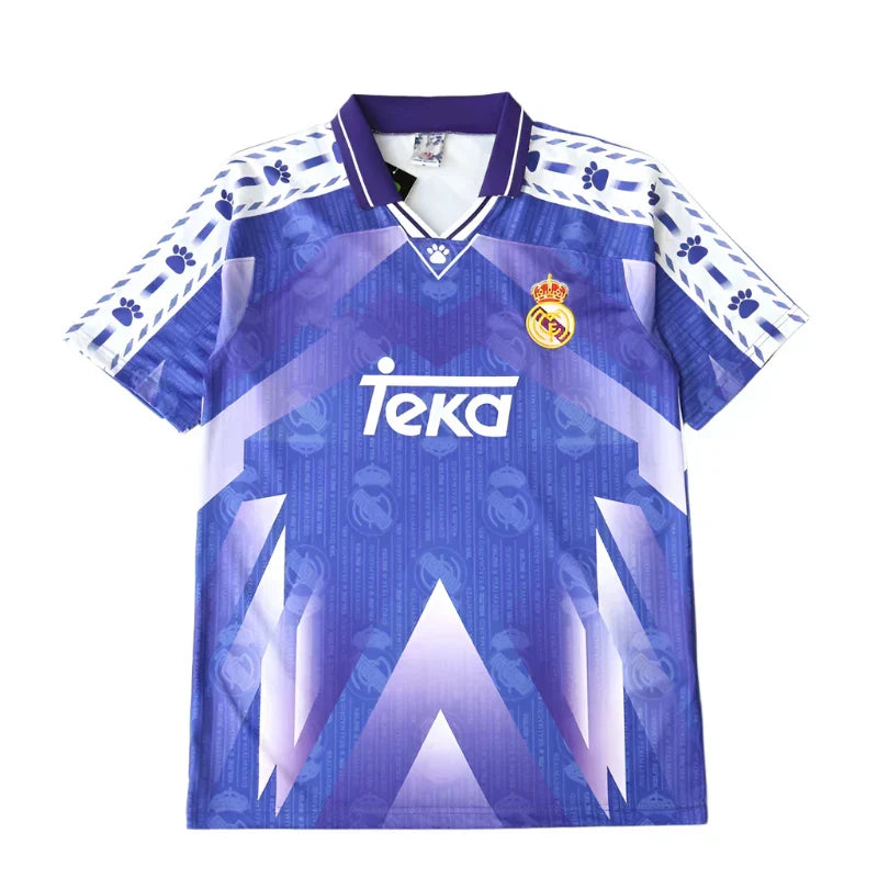 Real Madrid 1996/97 Away Retro Jersey – Purple Blue Kelme Teka Fan Version