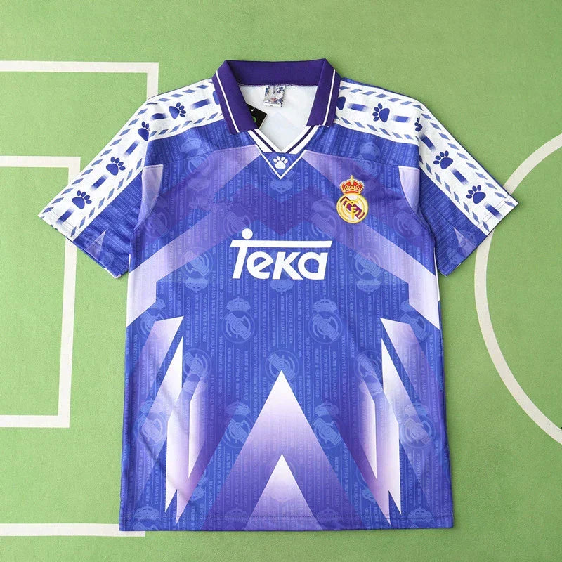 Real Madrid 1996/97 Away Retro Jersey – Purple Blue Kelme Teka Fan Version
