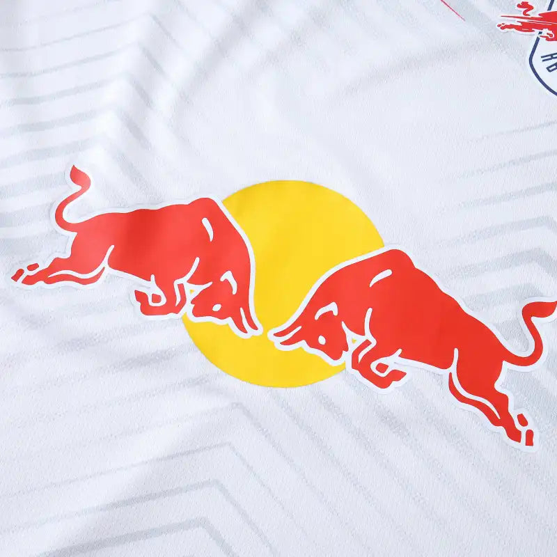 RB Leipzig Home Fan Version 2025/26 – White V-Neck Chevron Texture Bundesliga Football Jersey | Red Bull Crest