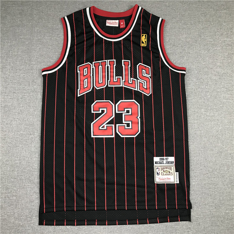Michael Jordan #23 Chicago Bulls Mitchell & Ness Black Red Pinstripe 1996-97 Hardwood Classics Swingman Jersey