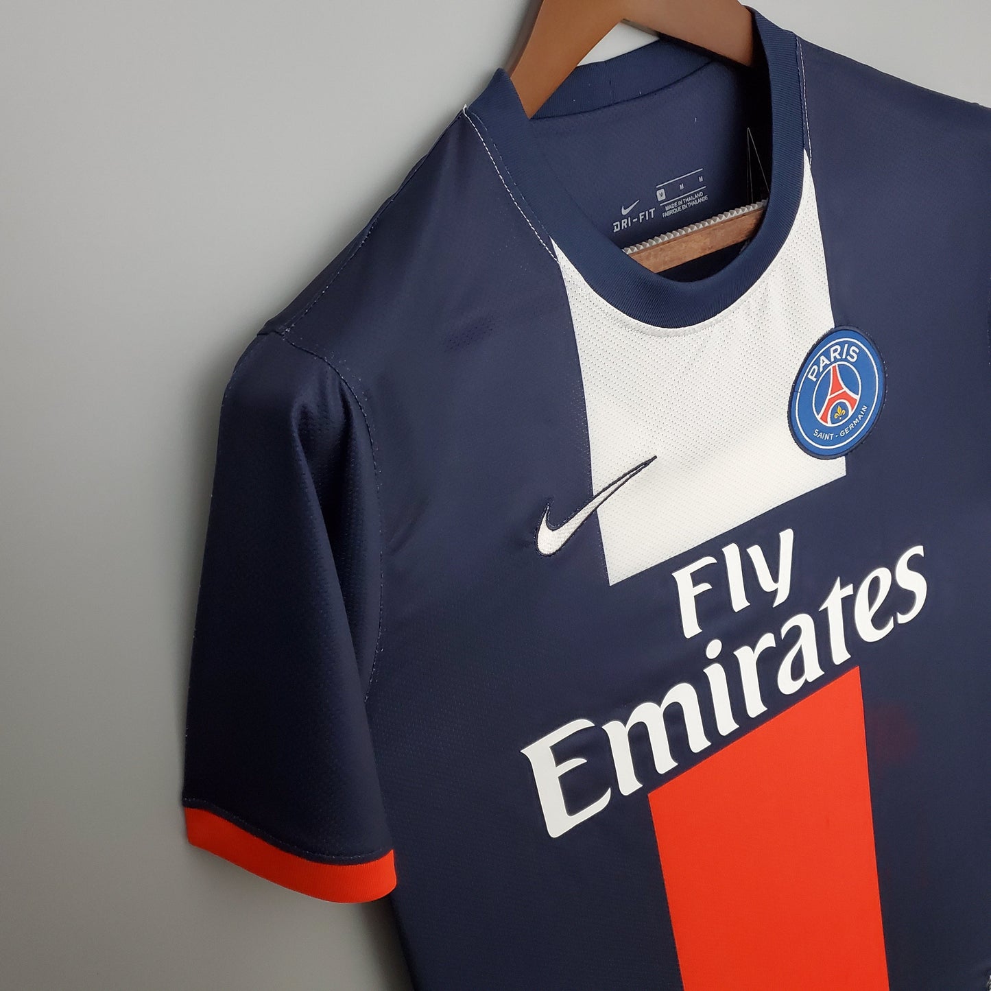 PSG 2013-14 Home Retro Jersey – Navy Blue Red Vertical Stripe Fly Emirates Nike Dri-Fit Fan Version Football Shirt