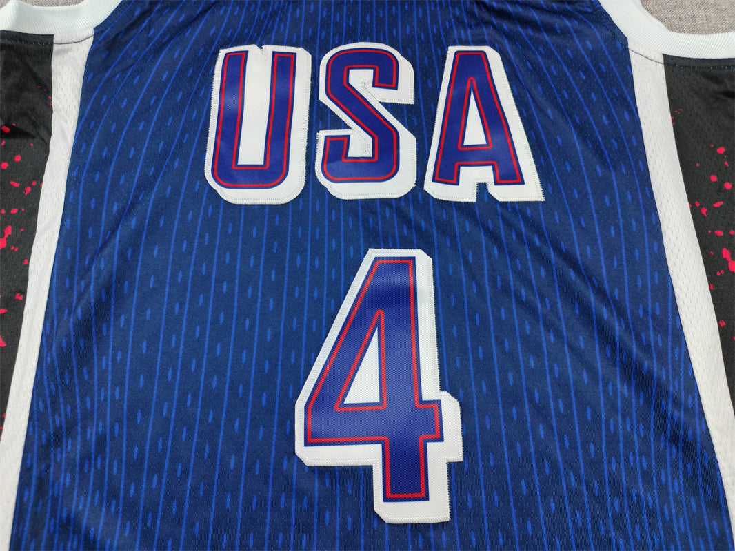 Stephen Curry #4 2024 Paris Olympics USA Basketball Dream Team Navy Blue Pinstripe "Sparks of Destiny" Away Authentic Player Jersey
