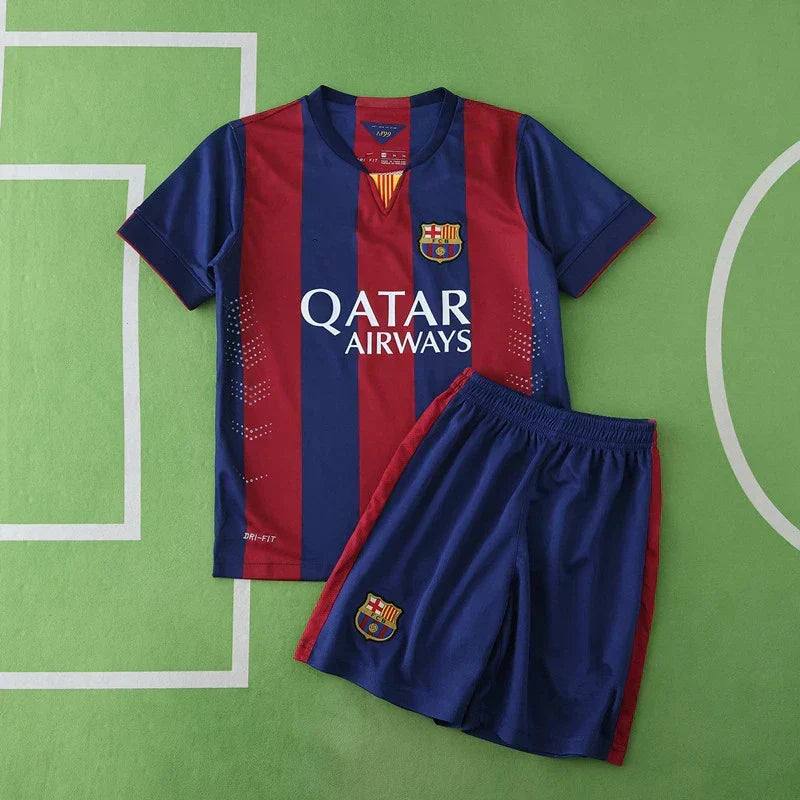 FC Barcelona Home Retro Kids Kit 2014/15 — Blue Red Stripe UNICEF Classic Children Jersey & Shorts Set Messi Neymar
