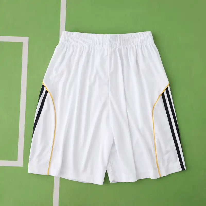 Real Madrid CF Home Football Shorts 2025/26 – White Matchday Shorts with Black Stripes & Gold Trim