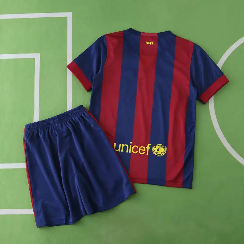 FC Barcelona Home Retro Kids Kit 2014/15 — Blue Red Stripe UNICEF Classic Children Jersey & Shorts Set Messi Neymar