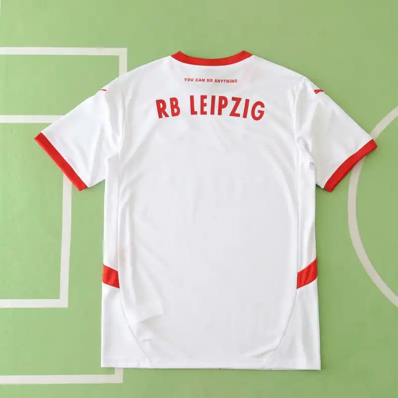 RB Leipzig Home Fan Version 2024/25 – White & Red Diagonal Stripe Print Bundesliga Football Jersey | Red Bull Crest