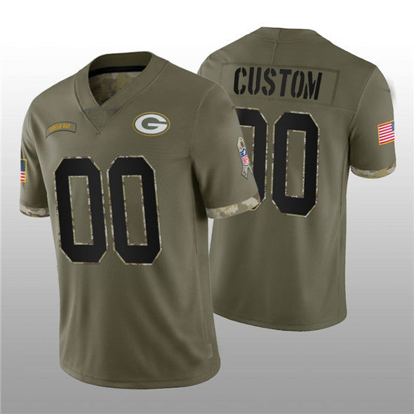 Custom1 Green Bay Packers ACTIVE PLAYER 2022 Olive Salute To Service Limited Stitched Jerseys American Football Jerseys