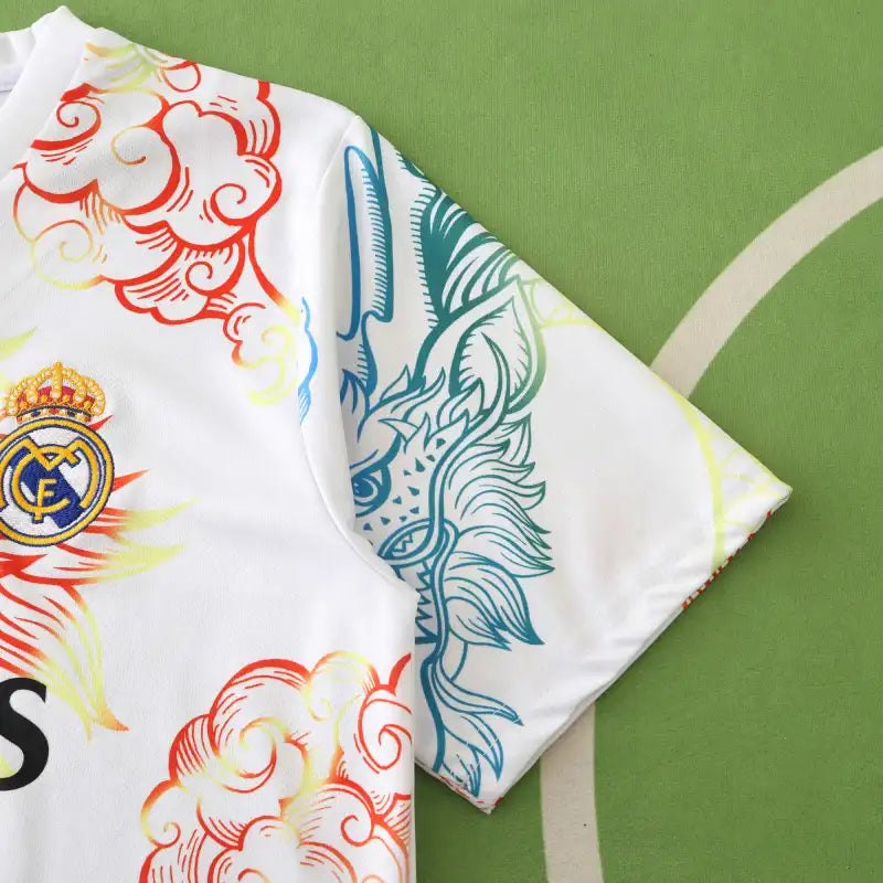 Real Madrid 2024/25 Colourful Dragon Special Edition Jersey – White Rainbow Adidas Fan Version