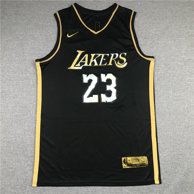LeBron James #23 Los Angeles Lakers Black 2021-22 Golden Edition Swingman Jersey – Gold LAKERS Wordmark