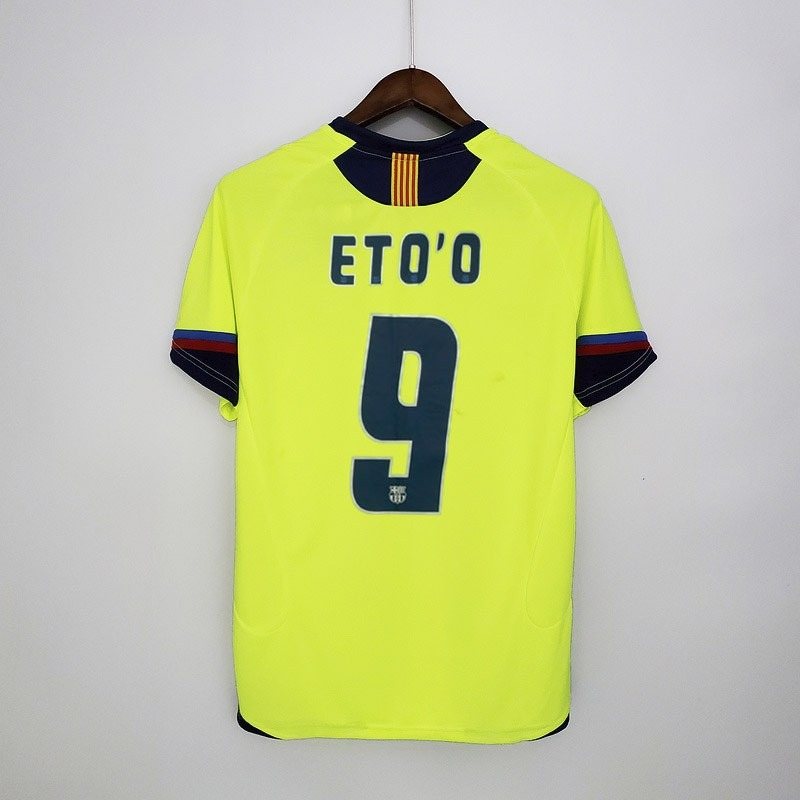 Barcelona 2005-06 Away Retro Jersey – Nike Fluorescent Yellow Navy Blue Ronaldinho Messi Eto'o Xavi Iniesta Puyol Champions League Winner Fan Version Football Shirt