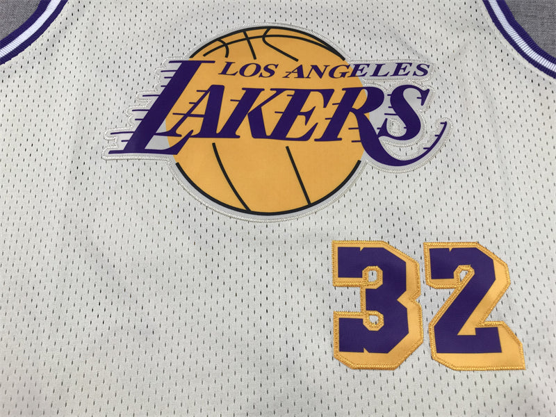 Men's Los Angeles Lakers Magic Johnson #32 Cream Hardwood Classics Swingman Jerseys