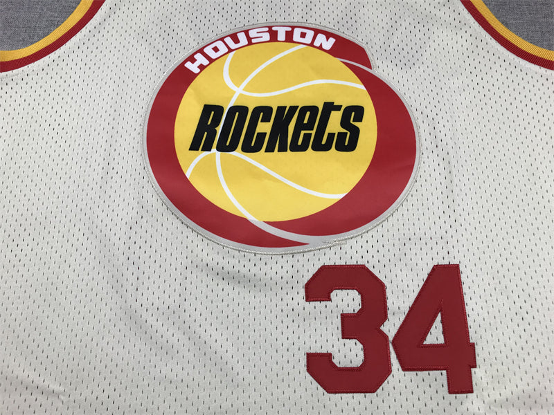 Men's Houston Rockets Hakeem Olajuwon #34 Cream Chainstitch Swingman Jerseys