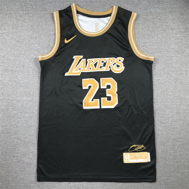 LeBron James #23 Los Angeles Lakers Black Gold Nike Select Series Diamond Texture Signature Swingman Jersey