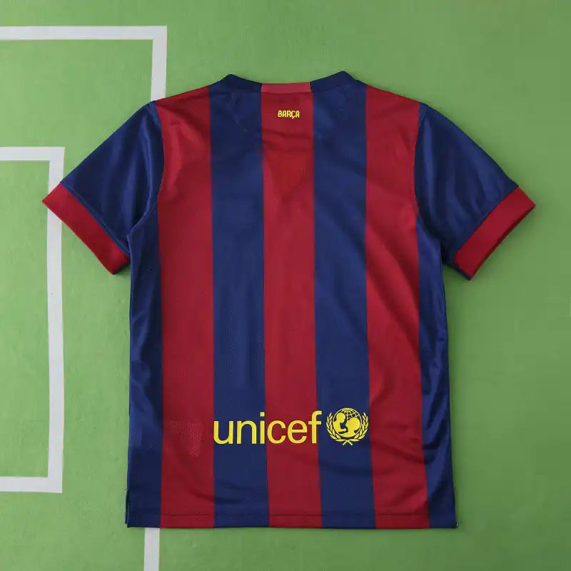 FC Barcelona Home Retro Kids Kit 2014/15 — Blue Red Stripe UNICEF Classic Children Jersey & Shorts Set Messi Neymar