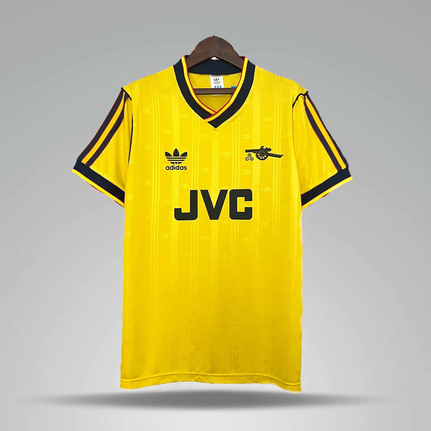 Arsenal 1986-88 Away Retro Jersey – Classic Adidas Yellow JVC Three-Stripe Kit