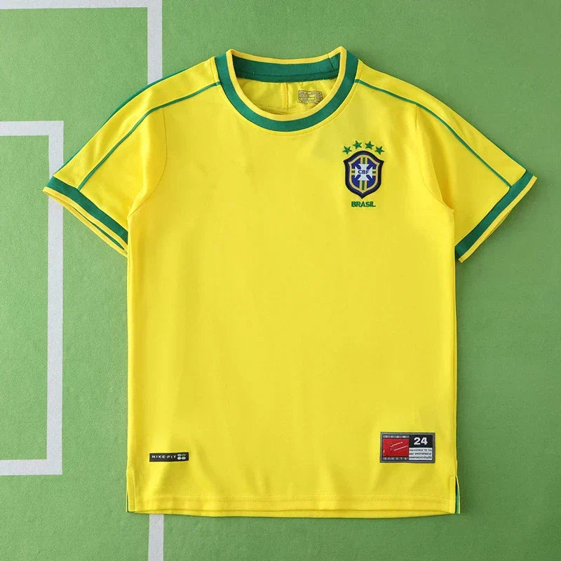 Brazil Home Retro Kids Kit 1998 – Classic Yellow & Green Children's Football Jersey