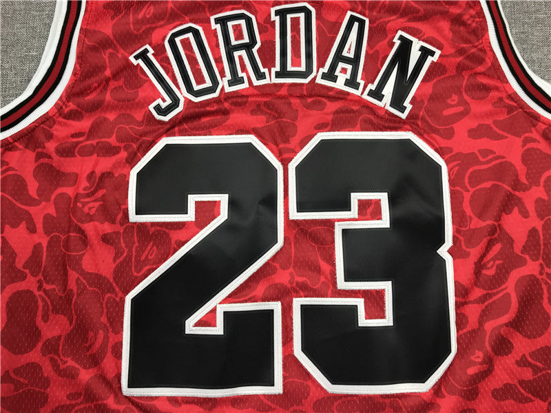 Michael Jordan #23 Chicago Bulls Mitchell & Ness × BAPE Red Camo Ape Head 1996-97 Hardwood Classics Authentic Jersey
