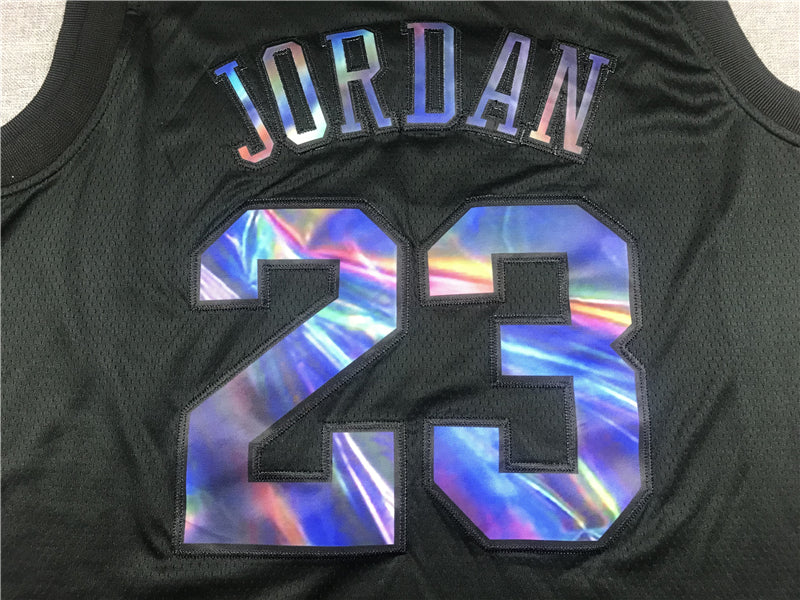 Michael Jordan #23 Chicago Bulls Nike All-Black Stealth Iridescent Logo Swingman Jersey