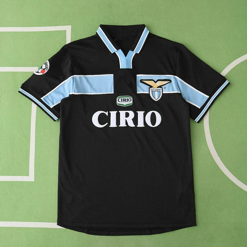 S.S. Lazio 1998/99 Away Retro Fan Jersey – Black & Sky Blue | CIRIO Sponsor Classic Kit