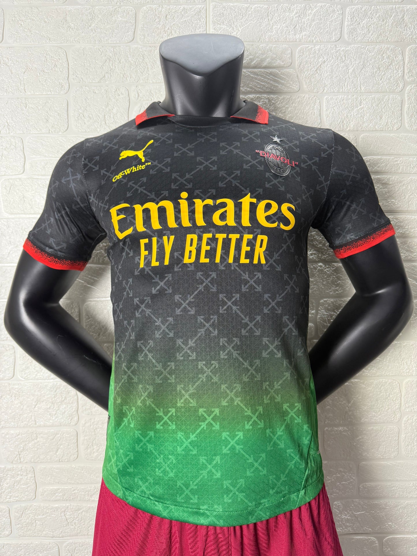 2025-26 AC Milan × Off-White Joint Edition Black-to-Green Gradient Player Version Jersey - Men's