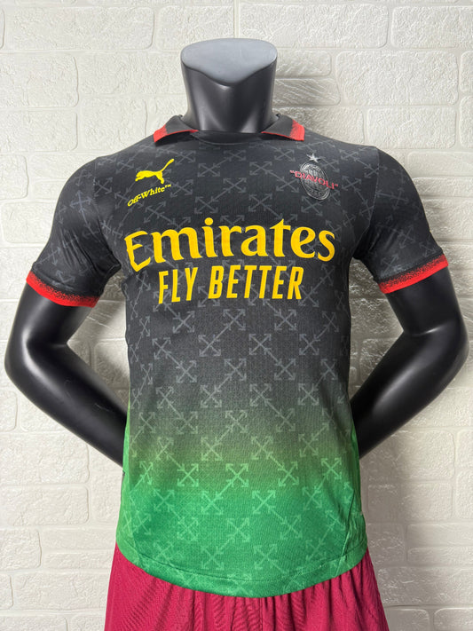 2025-26 AC Milan × Off-White Joint Edition Black-to-Green Gradient Player Version Jersey - Men's