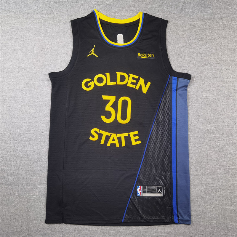 Stephen Curry #30 Golden State Warriors Jordan Brand 2024-25 Black Statement Edition Diagonal Blue Panel Swingman Jersey