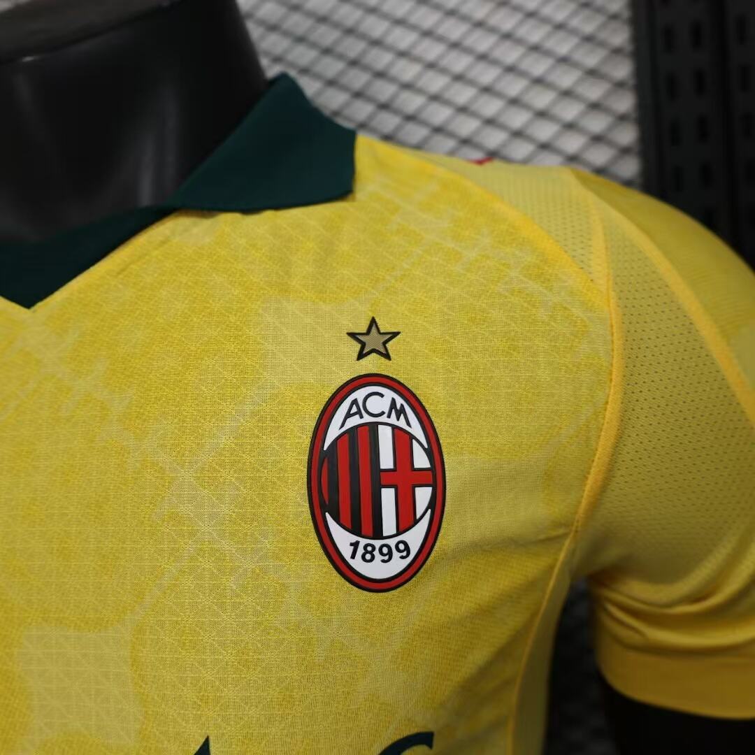 2025/26 AC Milan Third Away Player Version Jersey - Yellow Green - Emirates - AC Milan Shadow Pattern
