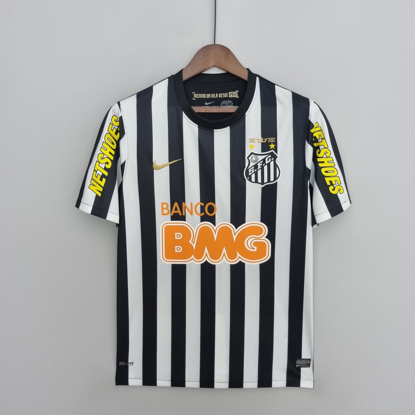 Santos FC 2013 Away Jersey – Black & White Stripes Nike Banco BMG Netshoes Retro Brasileirão Football Shirt | Neymar Era Classic Santos Kit