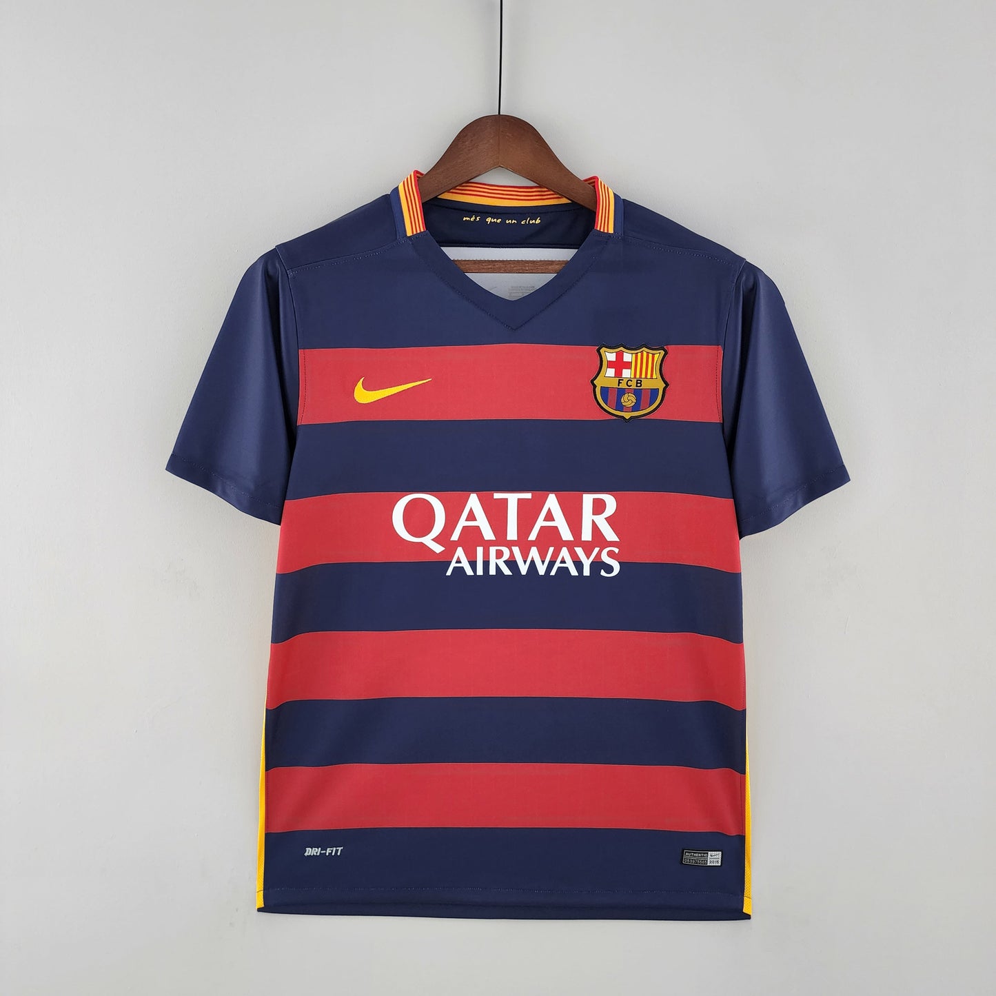 FC Barcelona 2015-16 Home Retro Jersey – Navy Blue Red Horizontal Stripe Qatar Airways Nike Dri-FIT Fan Version La Liga Football Shirt