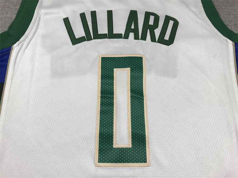 Men's Milwaukee Bucks Damian Lillard #0 White Fast Break Player Jerseys - Association Edition