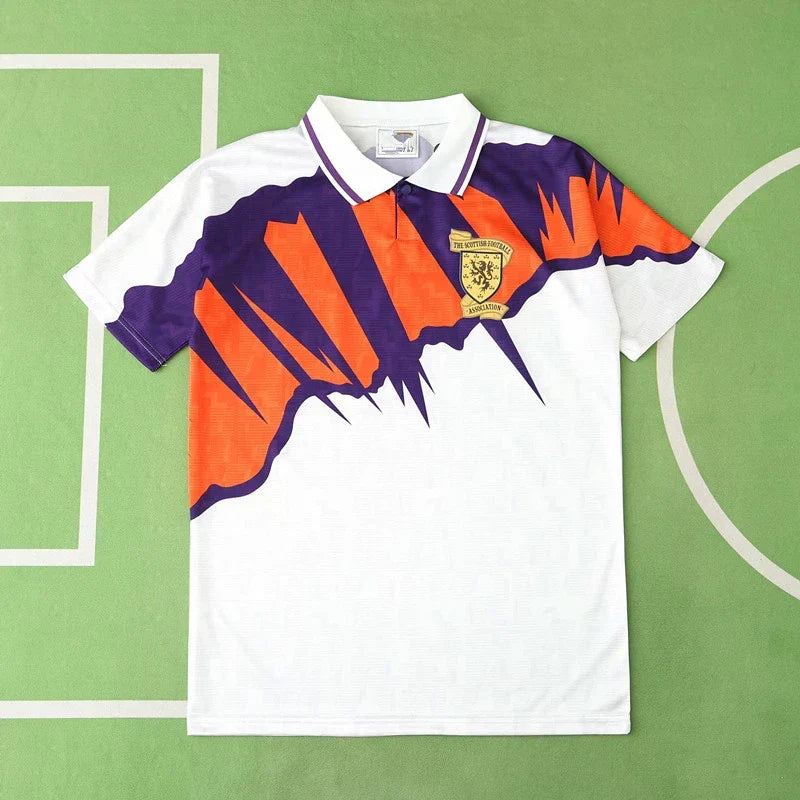 Scotland National Team Away Retro Fan Version 1991/93 – White Orange Purple Claw Print Football Shirt