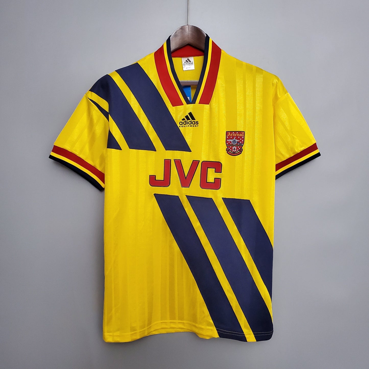 Arsenal 1993-94 Away Retro Jersey – Classic Adidas Equipment Yellow & Navy Diagonal Stripe JVC Kit