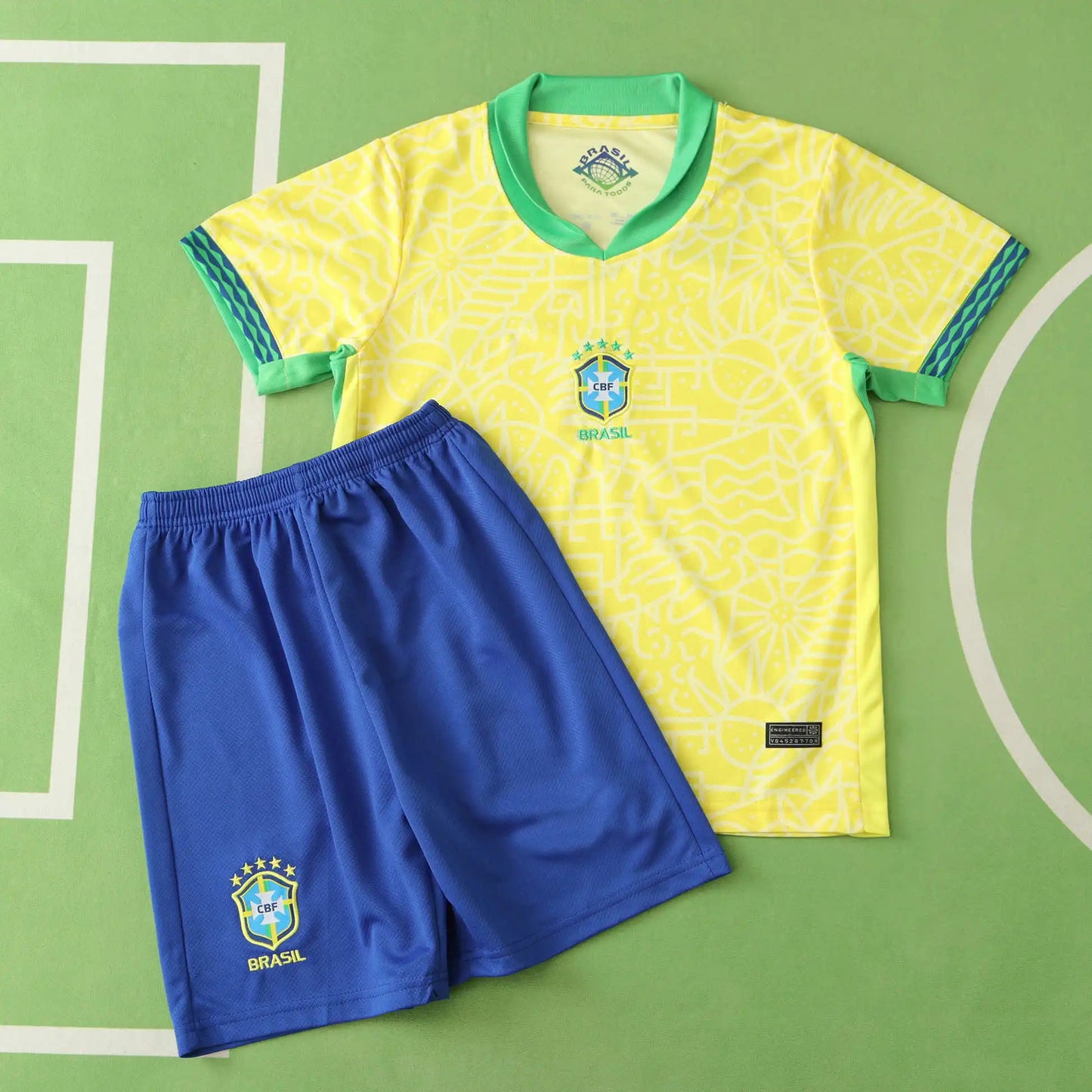 Brazil Home Kids Kit 2024 | Youth Football Set | Custom Name & Number