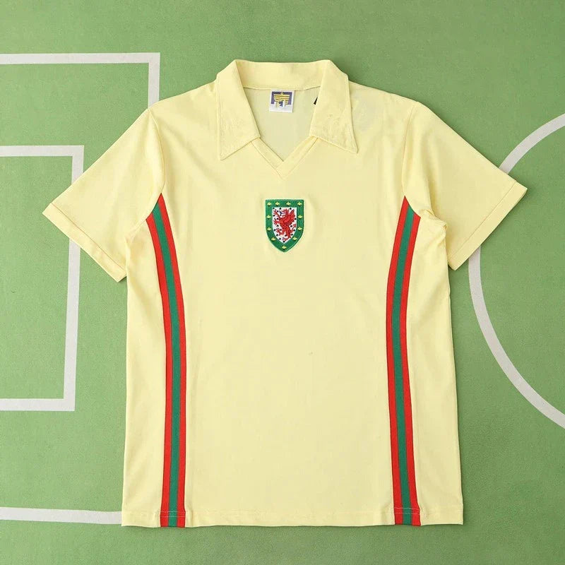 Wales National Team 1976-1979 Away Retro Fan Jersey – Yellow | Red Dragon Crest Classic Kit