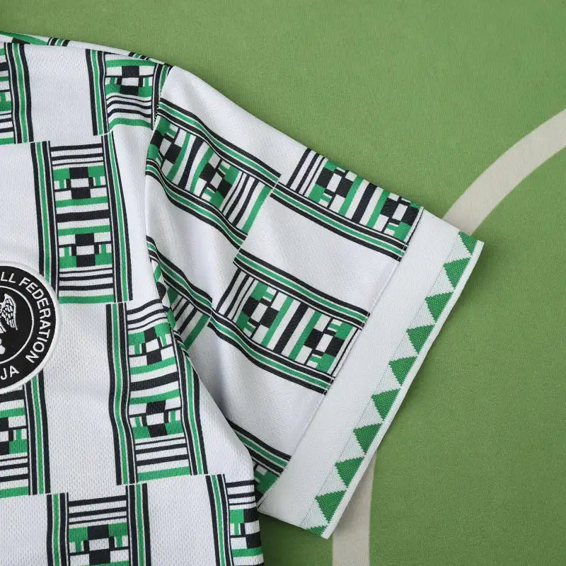 Nigeria National Team 1994 Away Retro Jersey – White Geometric Aso-oke Print Fan Version