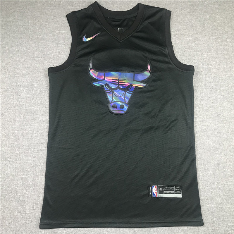 Michael Jordan #23 Chicago Bulls Nike All-Black Stealth Iridescent Logo Swingman Jersey