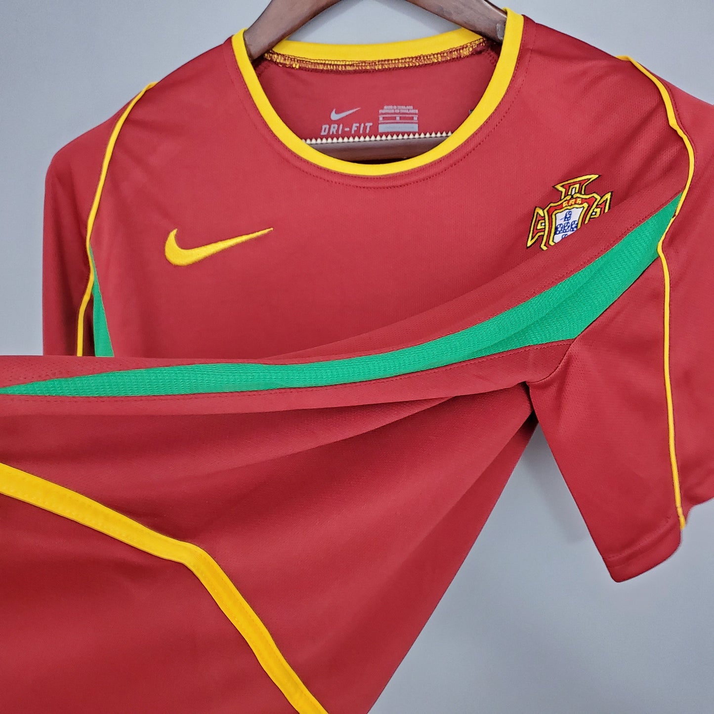 Portugal 2002 Home Jersey – Red Nike Dri-FIT Green Side Panel Retro 2002 FIFA World Cup Football Shirt | Figo Rui Costa Pauleta Classic A Selecao das Quinas Kit