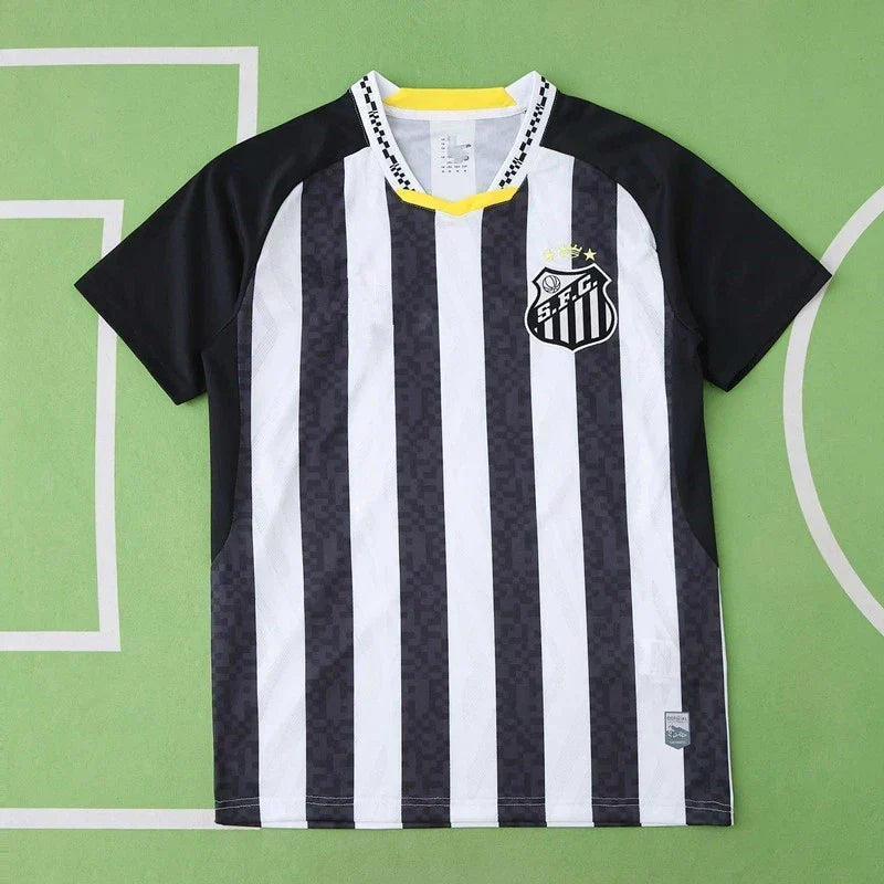 Santos FC Away Fan Version 2025/26 – Umbro Black & White Stripe Football Jersey | Neymar Jr #10