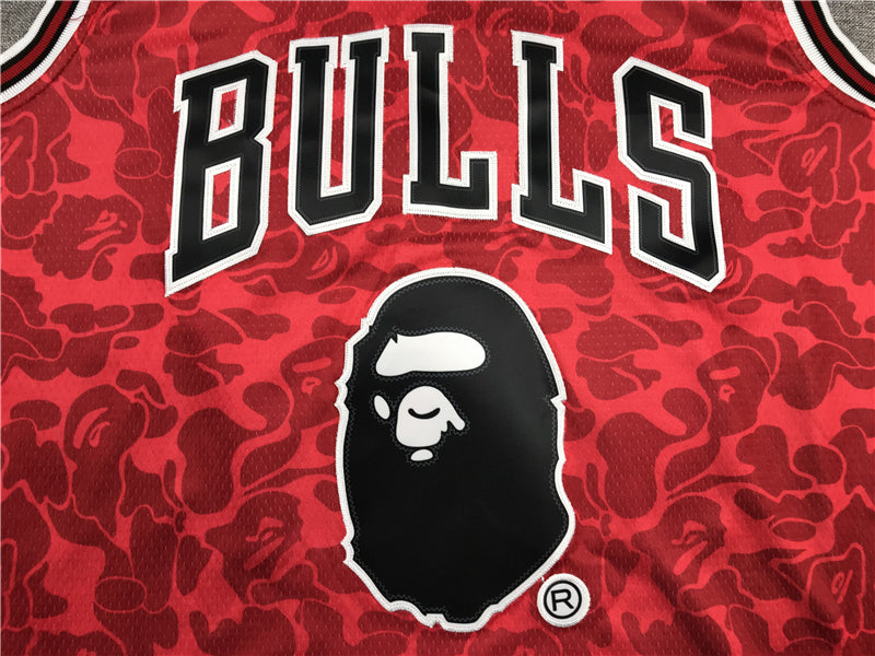Michael Jordan #23 Chicago Bulls Mitchell & Ness × BAPE Red Camo Ape Head 1996-97 Hardwood Classics Authentic Jersey