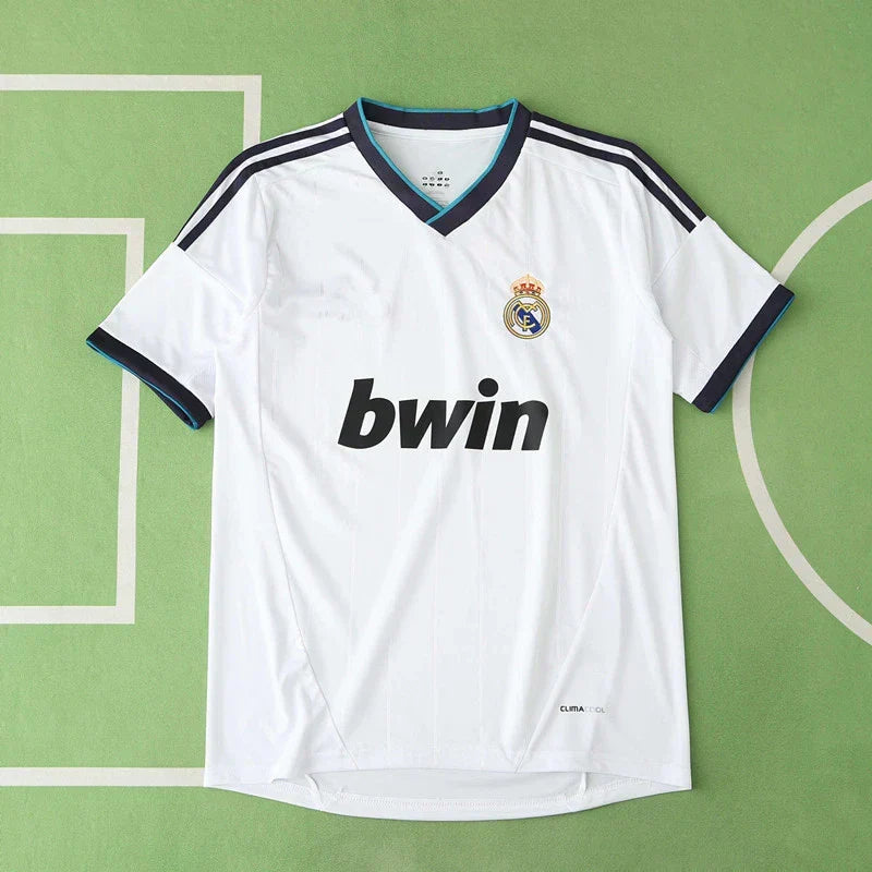 Real Madrid CF Home Retro Fan Version Jersey 2012/13 – White Football Shirt with Navy & Teal Trim