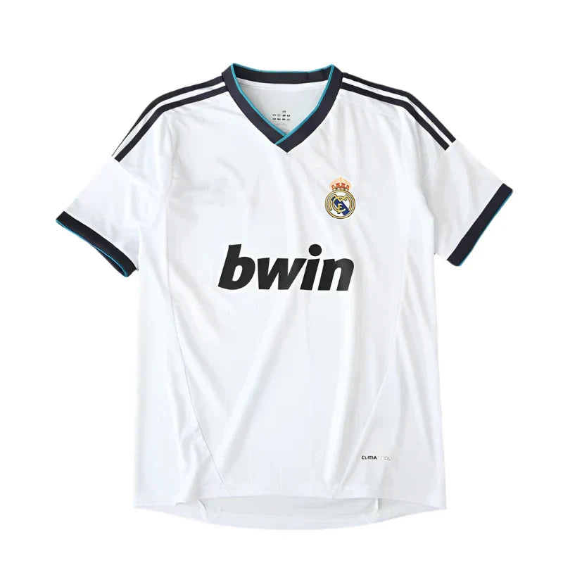 Real Madrid CF Home Retro Fan Version Jersey 2012/13 – White Football Shirt with Navy & Teal Trim