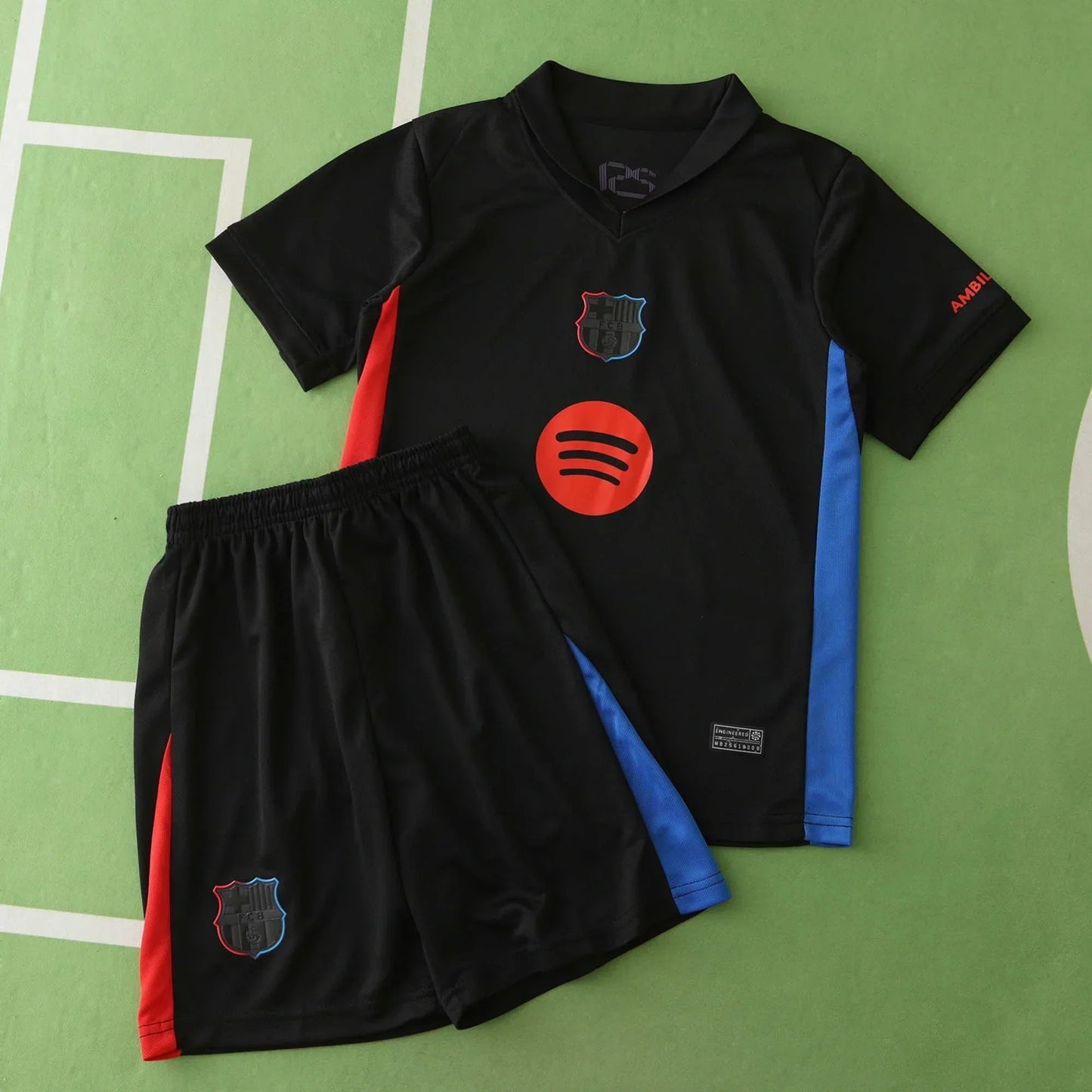 FC Barcelona 125th Anniversary Away Kids Kit 2024/25 — Black Spotify UNHCR Edition