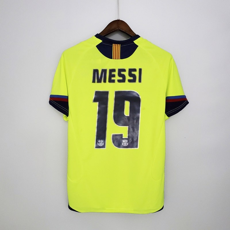 Barcelona 2005-06 Away Retro Jersey – Nike Fluorescent Yellow Navy Blue Ronaldinho Messi Eto'o Xavi Iniesta Puyol Champions League Winner Fan Version Football Shirt