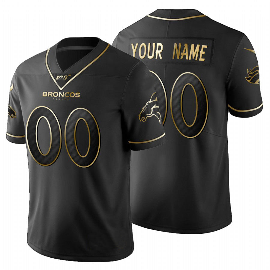 Custom1 Denver Broncos Black Golden Limited 100 Jerseys Stitched Jerseys  American Football Jerseys