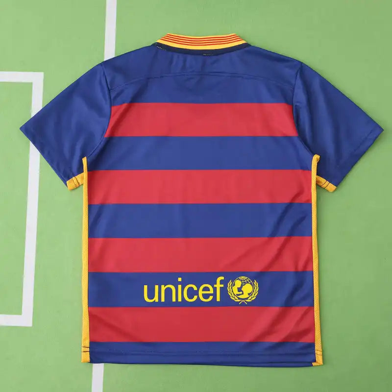 FC Barcelona Home Kids Kit 2015/16 Retro — Blue Red Stripe Qatar Airways Classic Children Jersey & Shorts Set