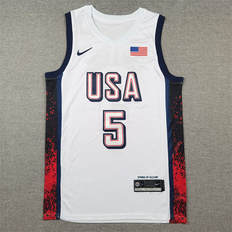 Anthony Edwards #5 Team USA 2024 Paris Olympics White Away Swingman Jersey – Nike Sparks of Destiny
