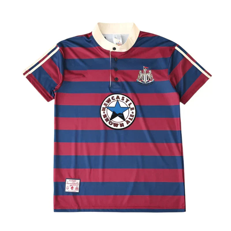 Newcastle United 1995-97 Away Retro Jersey – Blue & Red Stripe Brown Ale Fan Version