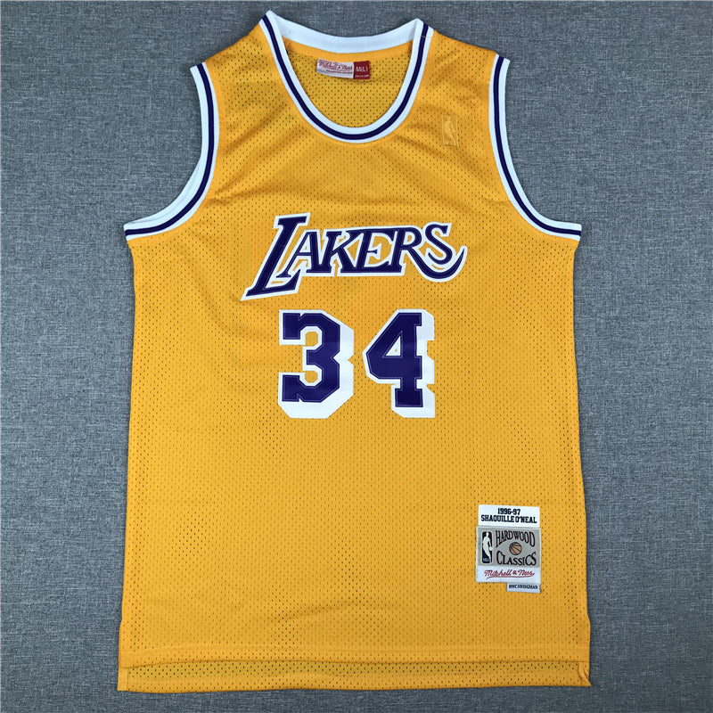 Men's Los Angeles Lakers Shaquille O'Neal #34 Yellow 1996-97 Classics Jerseys